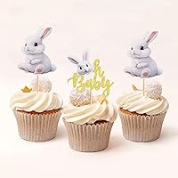 Vista 6 de Ercadio 24 piezas de decoración para tartas, con temática de conejo de Pascua para cumpleaños de primavera, suministros de fiesta de baby shower
