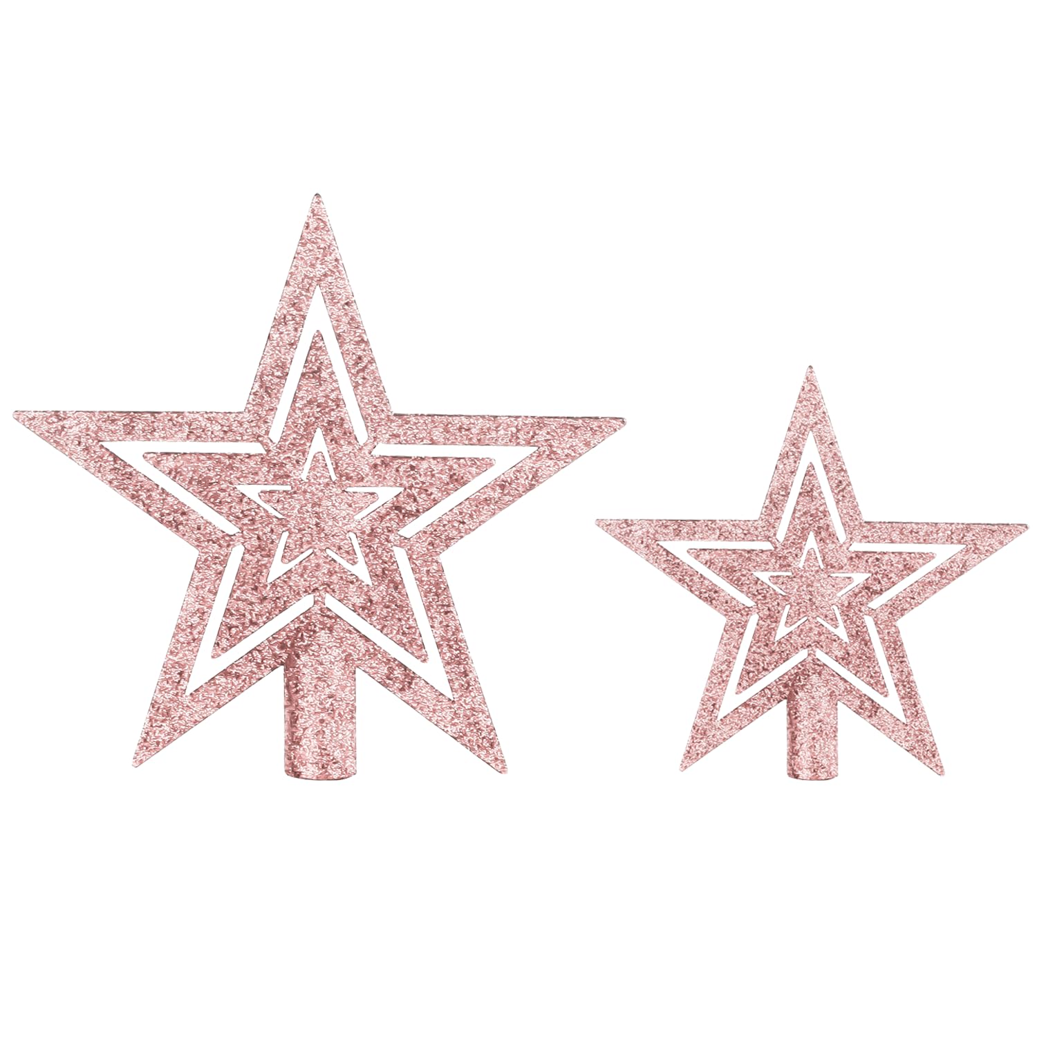 VEYLIN Christmas Tree Topper,2PCS Champagne Glittered Star Christmas Tree Topper Star Tree Topper for Christmas Tree Ornament(10+15CM）