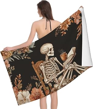 Bath Towel Skull Flower Book Boho Beach Towels Soft Absorbent Washcloths Quick Dry Luxury Hotel Quality Towelling for Adults Kids Bathroom Spa Gym Swimming 31.5 x 51.2 Inch Oversized