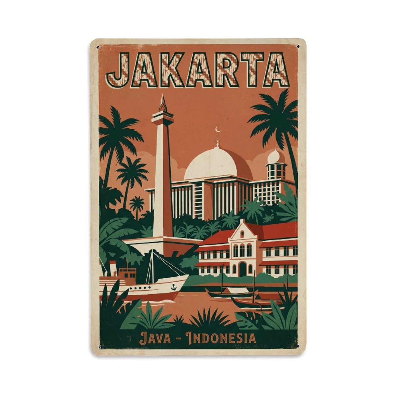 Metal Tin Sign Indonesia Jakarta Travel Retro