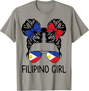 Filipino Girl Messy Hair Philipines Patriotic Womens Kids T-Shirt