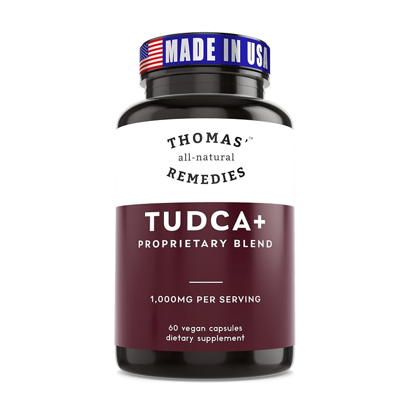 Thomas' all-natural Remedies Suplemento de TUDCA com ácido tauroursodesoxicólico, cardo-mariano e pterostilbeno, 1.000 mg por 2 cápsulas, 60 cápsulas