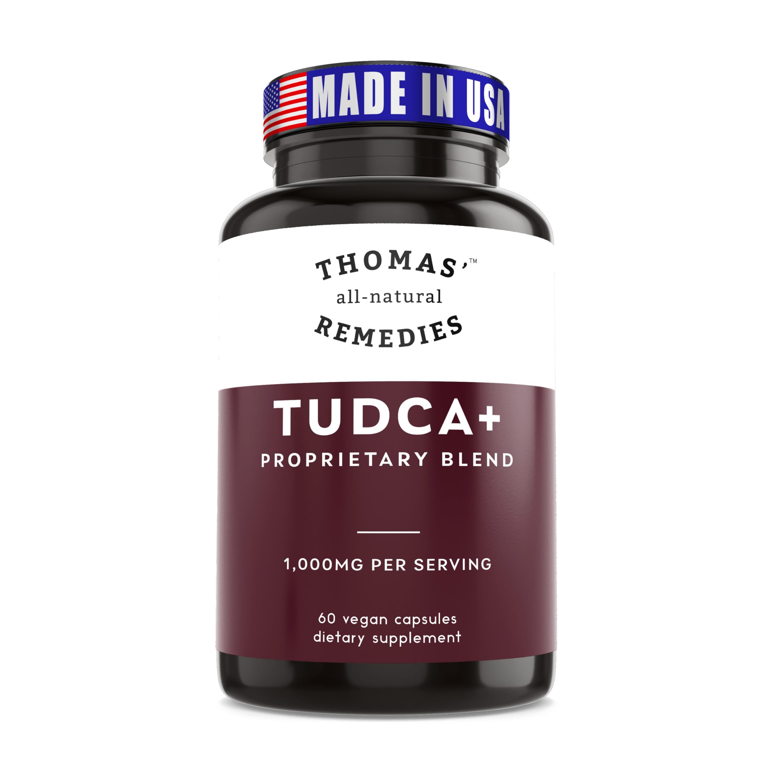 Thomas' all-natural Remedies Tudca 500mg (1000mg Per Serving), 60 Capsules- Tauroursodeoxycholic Acid, Liver Support Supplement- Vegan, Non-GMO, No Filler Capsules
