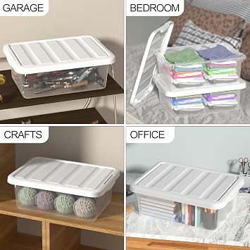 14 L Clear Plastic Home Storage Bin, Stackable Storage Box with Latching Lid, Set of 2