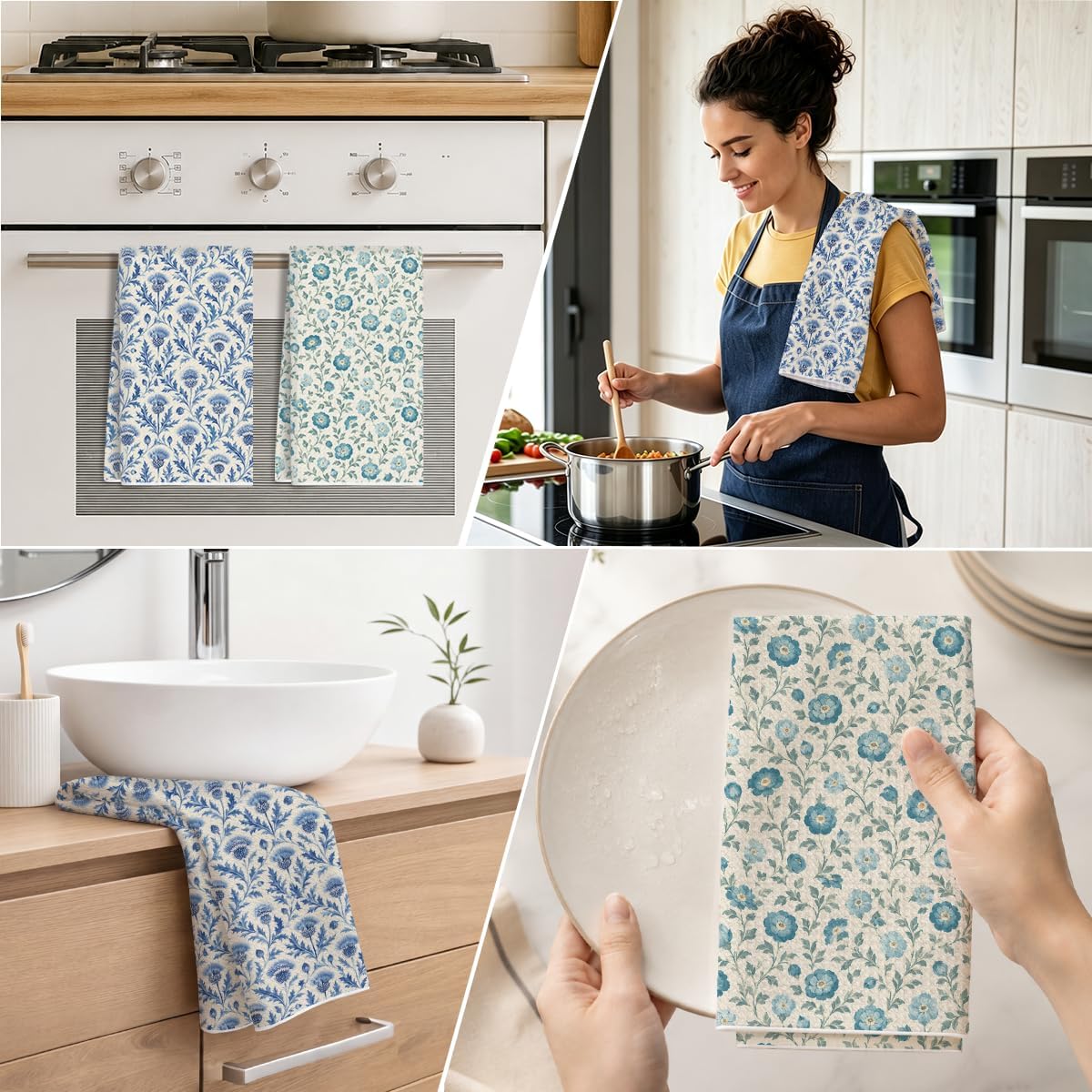 Set of 2 Aesthetic Floral Kitchen Towels, Absorbent Dish Towels for Kitchen image 5