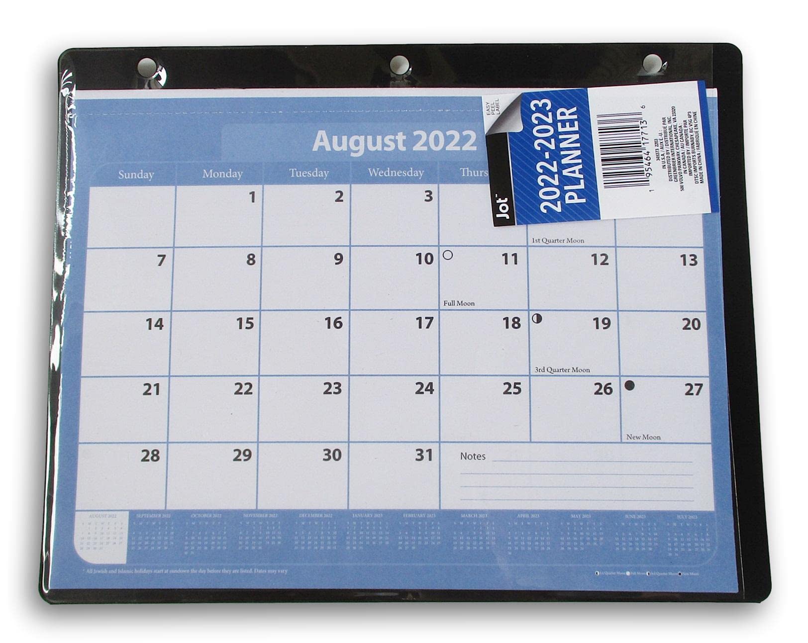 Amazon.com : 2022-20223 Monthly School Year Calendar Planner in Protective  Sleeve for 3-Ring Binder (Blue) : Office Products