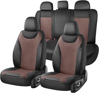 Coverado Car Seat Covers Full Set, Leather Seat Covers for Front and Back Seat, Waterproof Car Seat Protectors with Splicing Design, Automotive Seat Cushions Universal for Most Cars, Black & Coffee