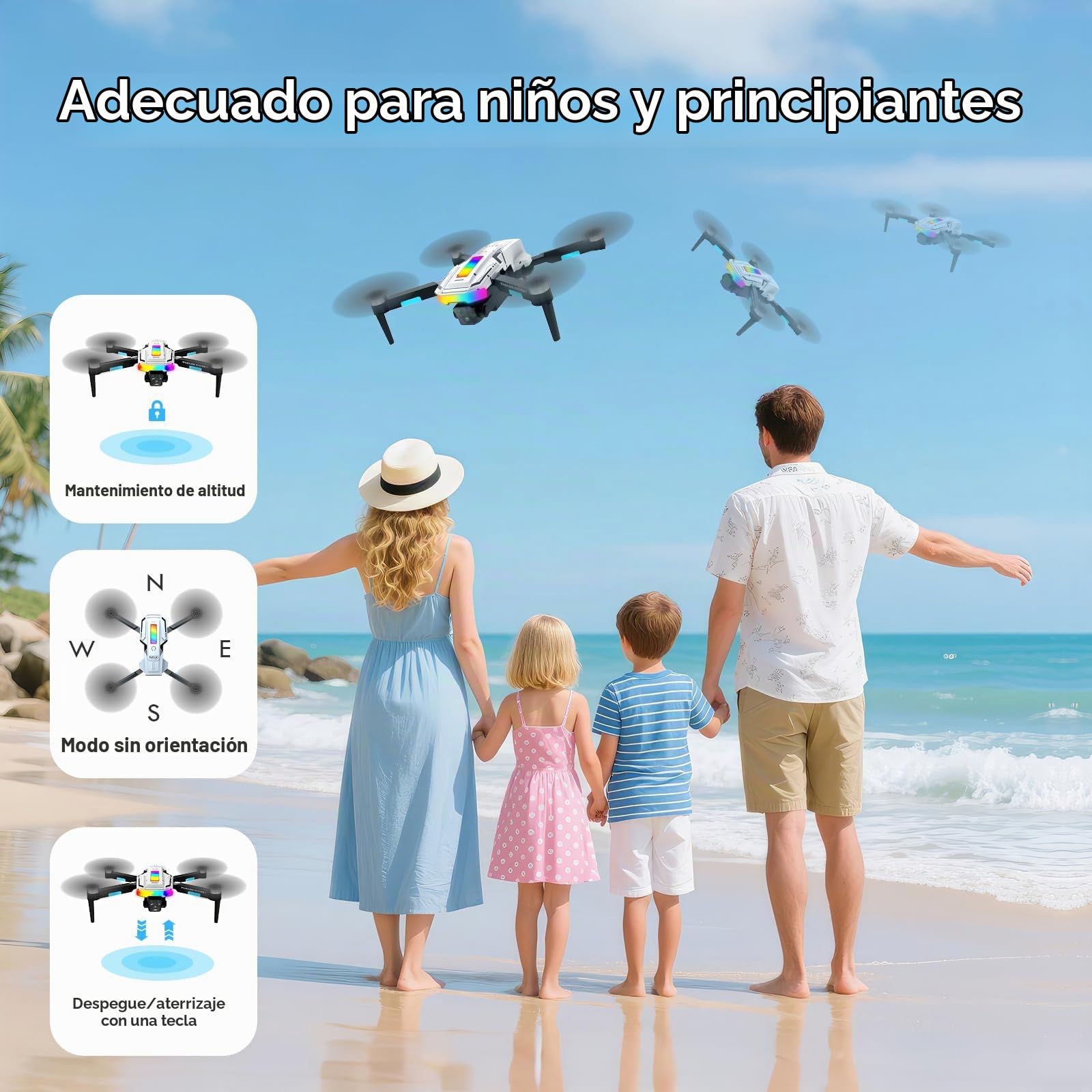 Dron con Camara 4K, 360°Flip, Despegue y Aterrizaje con un Solo Botón, Motor Sin Escobillas, Vuelo con Trayectoria, Modo Sin Cabeza, Regalos y Juguetes para Niños Principiantes, 2 Baterías (Blanco)
