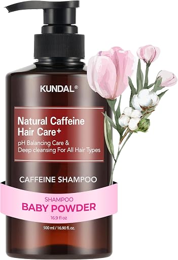 KUNDAL Korean Beauty Natural Caffeine Shampoo [Baby Powder] | 16.9 Fl Oz, Sulfate Free With Menthol & Botanical Extracts, For Fuller Looking Hair Refresh & Manageability