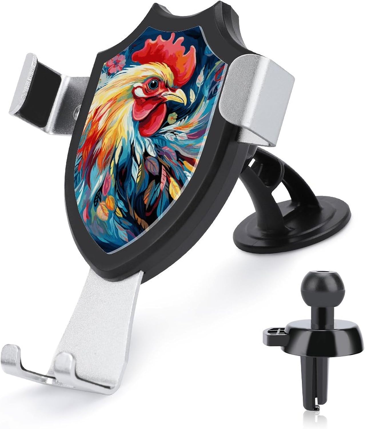 Universal Car Phone Holder Cradle 360° Rotation Auto Mount Stand Suction Cup Cell Art Colorful Chicken Phone Mount for Dashboard Windshield Air Vent Compatible with All Smartphones