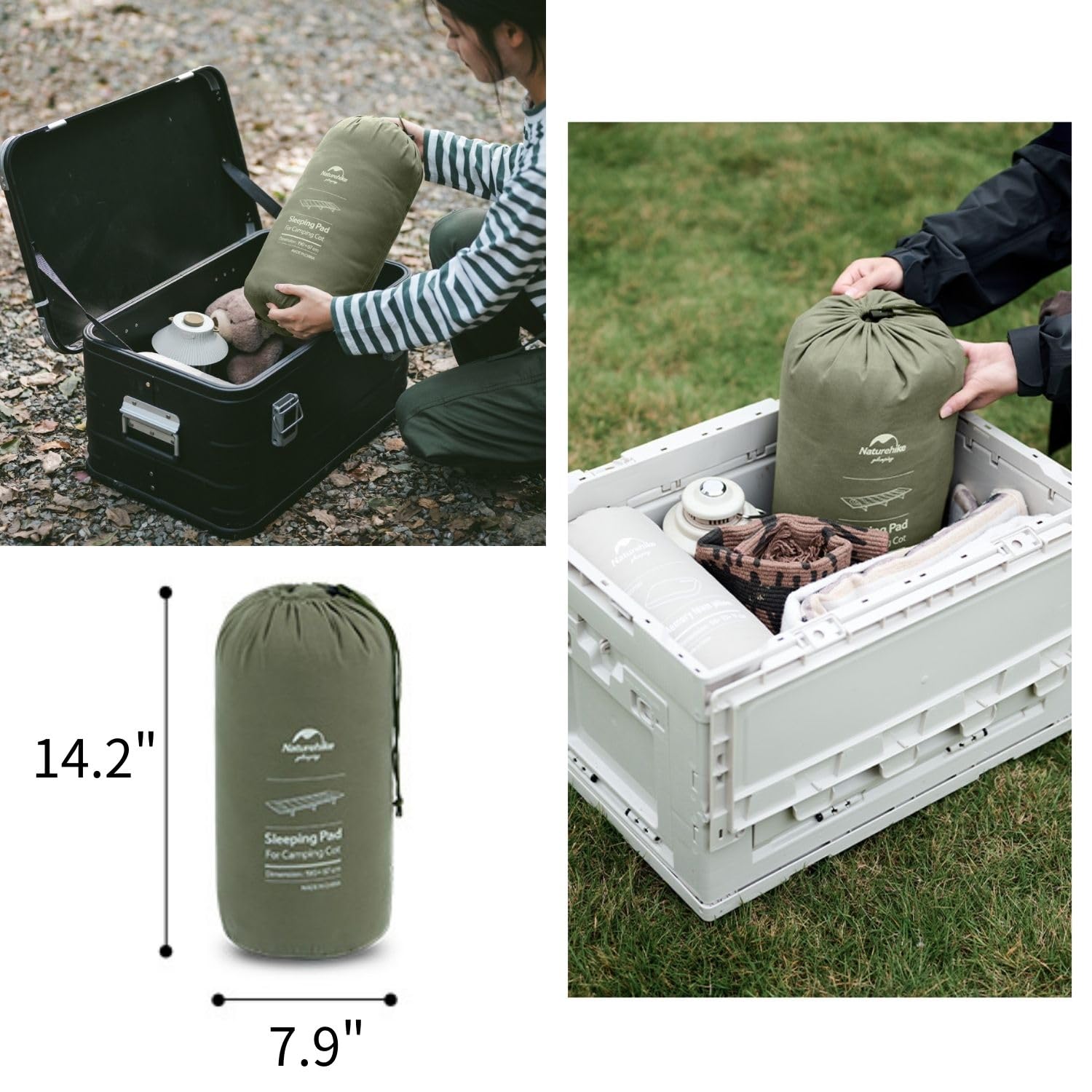 Naturehike - Materassino per lettino, comodo e leggero, in cotone, morbido, caldo, spesso, per campeggio, attività all'aperto ed escursionismo, chiusure a scatto sul fondo, con borsa portaoggetti