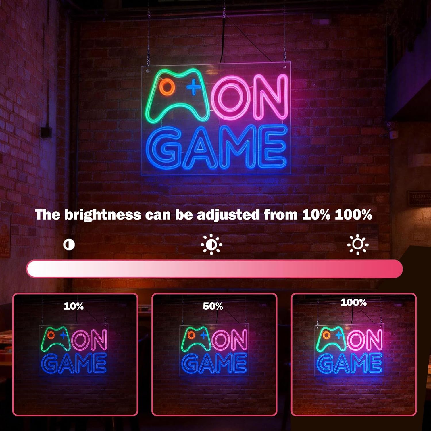 Gaming Neon Sign - ON GAME LED Light with Controller Design, USB Powered Neon Light for Wall Decor, Remote Control Gaming Lamp for Playroom Bedroom, Perfect Gamer Gift