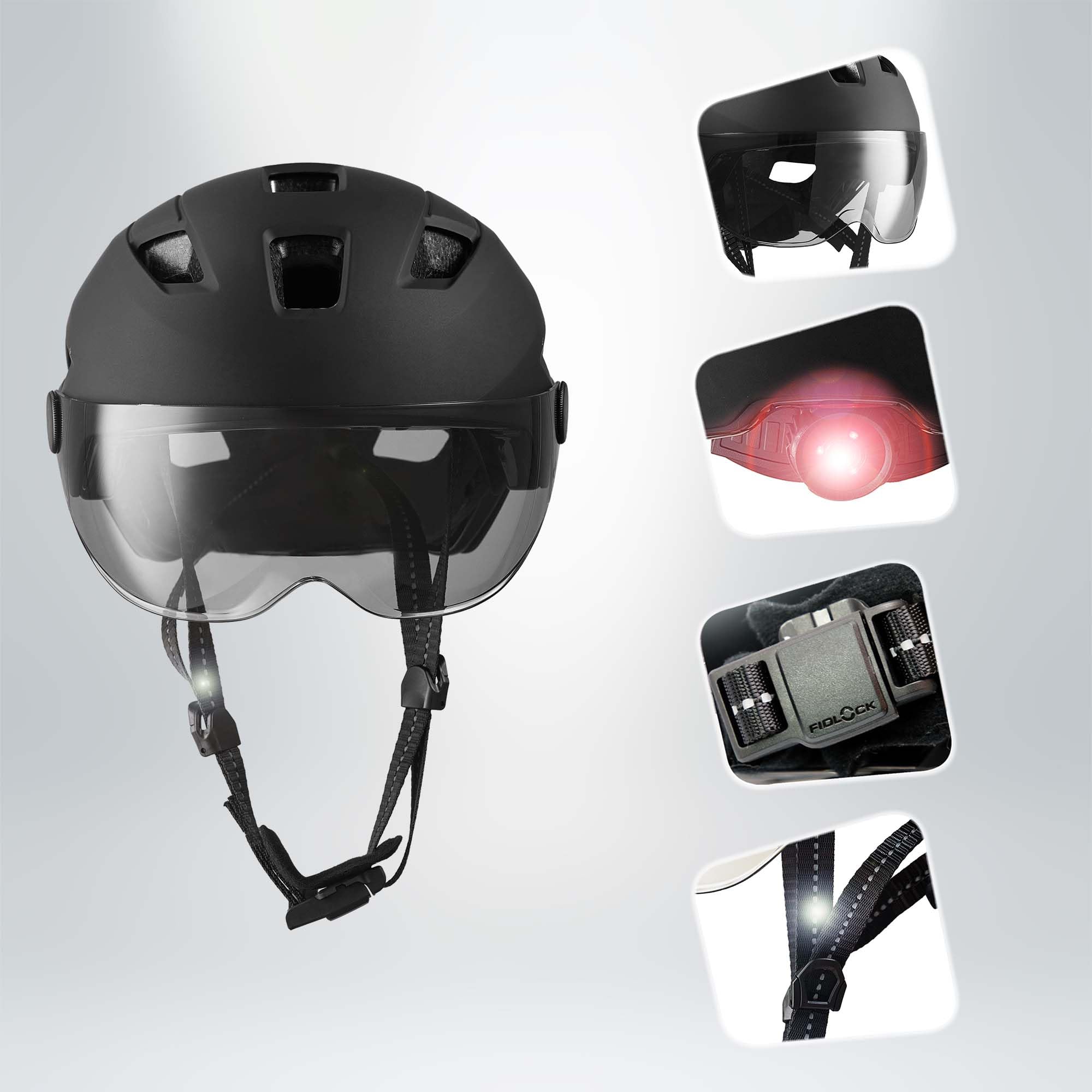 Casco da bicicletta con visiera e indicatore | Unisex per uomo e donna | Per e-bike, mountain bike e city bike | Chiusura magnetica tedesca Fidlock per un facile utilizzo