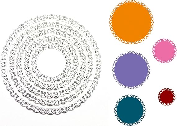 Lace Round Circle Cutting Dies,5 Pcs Round Frame Die Cuts Circle Stencils Die Cut for DIY Photo Album Card Craft Paper Embossing Supplies