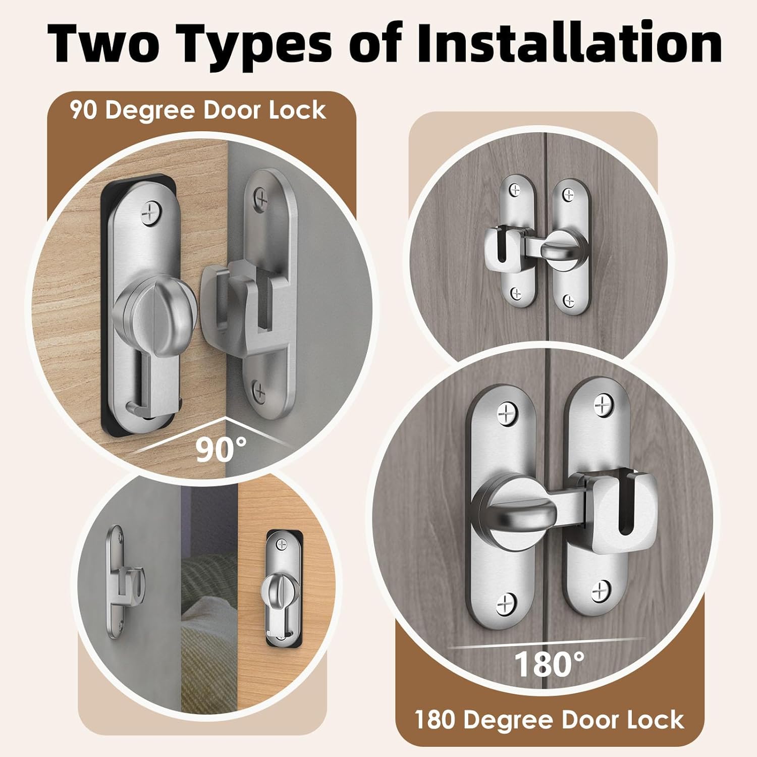 Flip Sliding Barn Door Lock, 90/180 Degree Sliding Door Latch for Barn, Pet, Bathroom, Outdoor, Garage, Window (1, Silver)