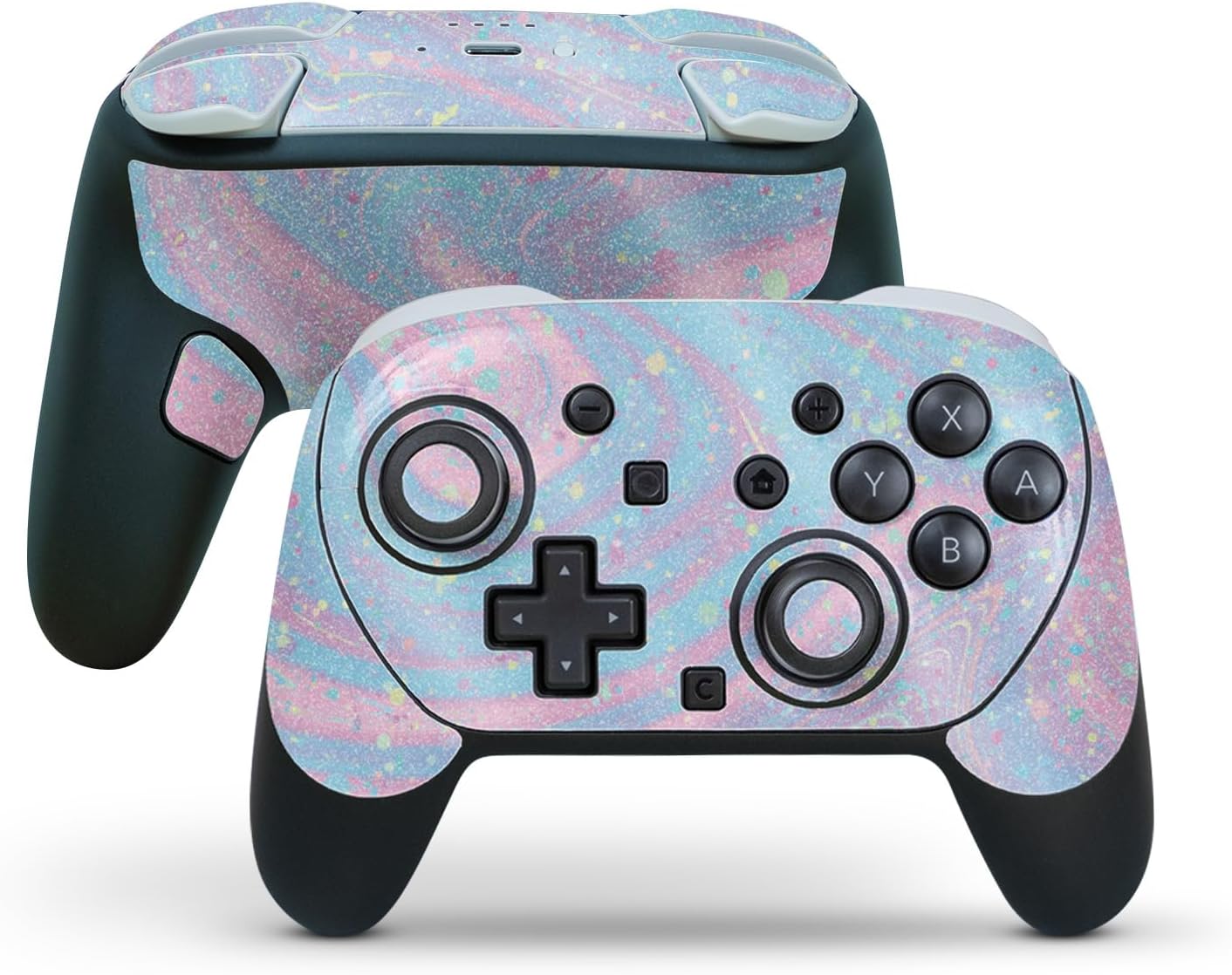 Glossy Glitter Skin Compatible with Nintendo Switch 2 Pro Controller - Cotton Candy Swirl - Premium 3M Vinyl Protective Wrap Decal - Easy to Apply | Made in The USA