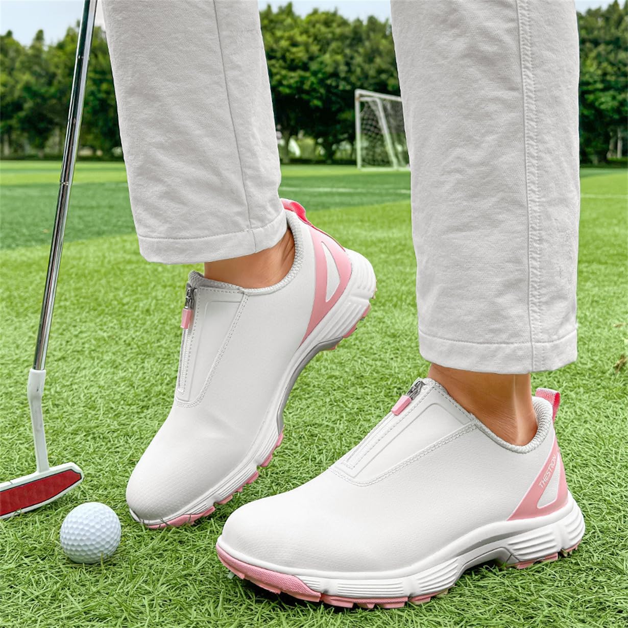 Womens Golf Shoes Non Slip Zipper Closure Golfers Sneakers Waterproof Lightweight Spiked Gym Footwear
