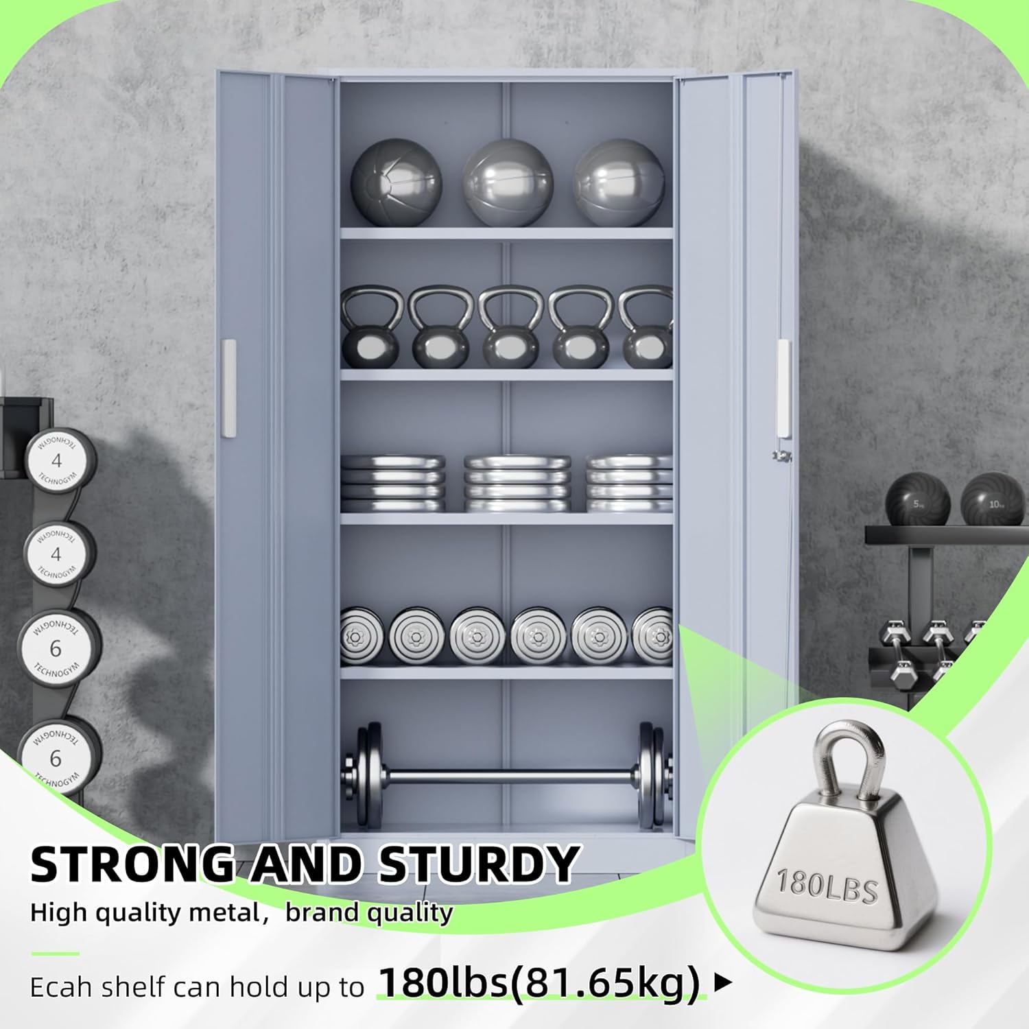 INTERGREAT Metal Lockable Storage Cabinet, 72” Storage Cabinet with 2 Doors and 4 Adjustable Shelves for Office, Home, Garage, Pantry (Assembly Required, Cement Gray)