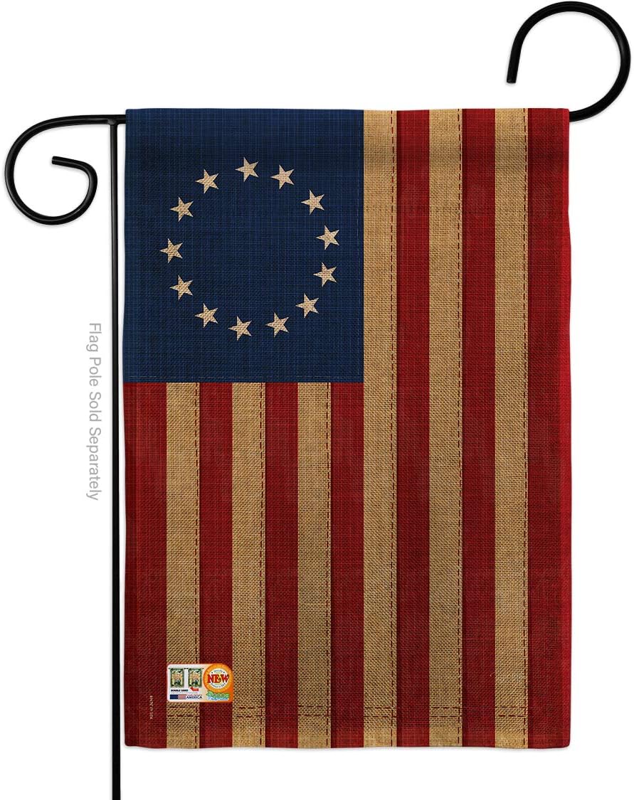 Betsy Ross Vintage Burlap Garden Flag Americana US Historic July Memorial Veteran Independence United State American Small Decorative Gift Yard House Banner Double-Sided Made In USA 13 X 18.5