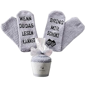 Schokolade Geschenk, Schokolade Socken, Adventskalender Geschenke Frauen, WENN DU DAS LESEN KANNST BRING MIR Schoki, Grau, 36-42