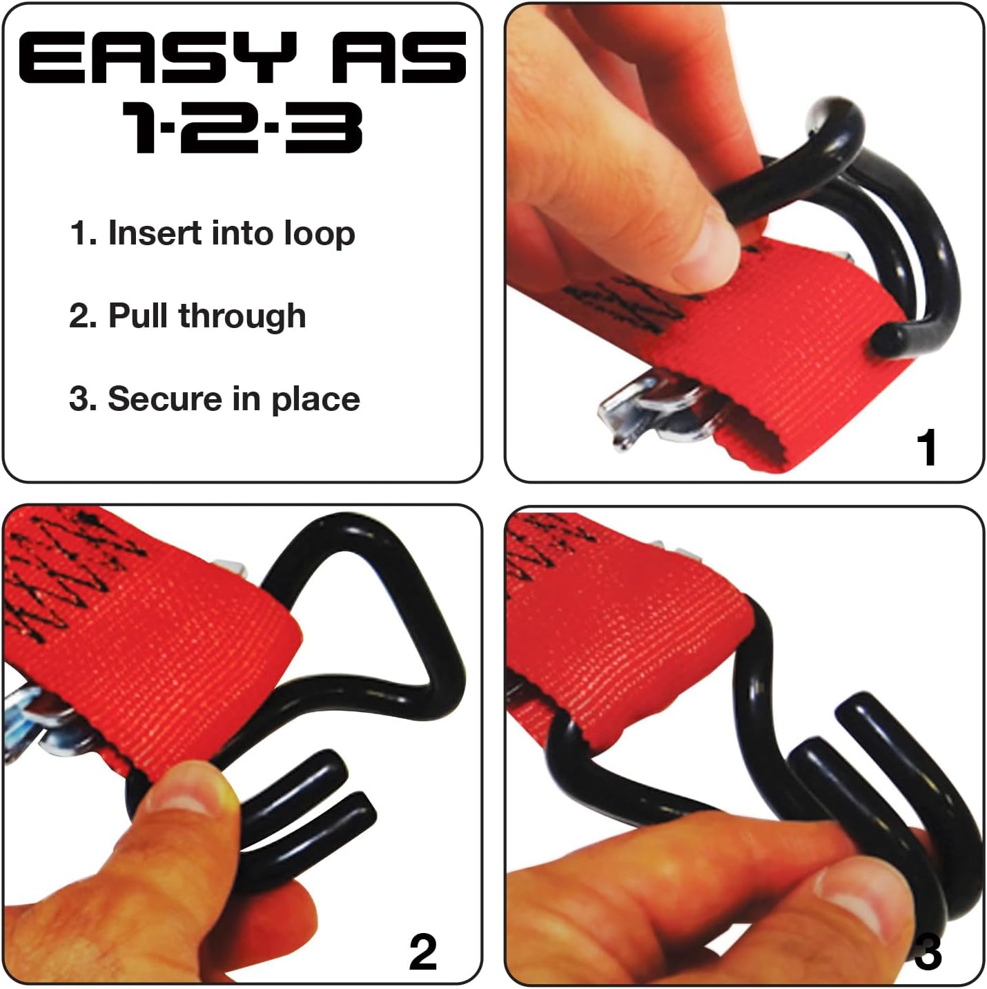 SNAP-LOC E-Track Strap Slip-On Hook Adapter 4-Pack, Logistic Tie-Down for Pickups, Trucks, Trailers