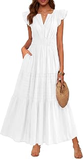 BTFBM Womens Summer Casual Dresses Ruffle Sleeve Lightweight Maxi Dress