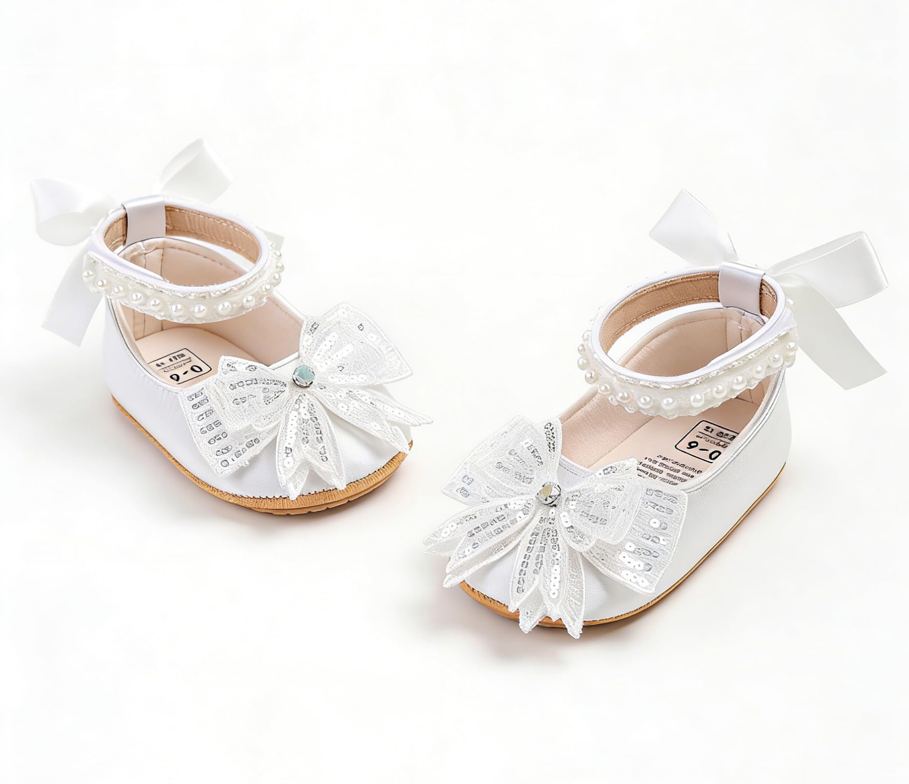 Spring & Summer Baby Girl Satin Princess Shoes- Infant Mary Jane First Walkers with Soft Sole, Pearl & Bow for 0-18 Months - 5