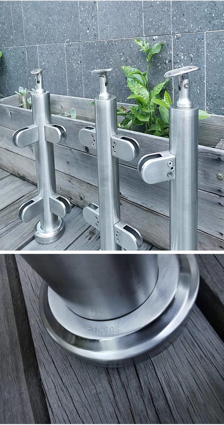 Indoor Outdoor Step Glass Balustrade Posts, Glass Railing Panels Clamp Post Support System for Villas Fence/Swimming Pool/Deck Platform/Balcony