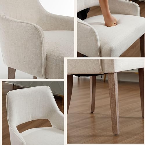 Miniatura 8 de Juego de 6 sillas de comedor de lino, sillas de cocina tapizadas de granja, sillas laterales con patas de madera para sala de estar, comedor, Lino,