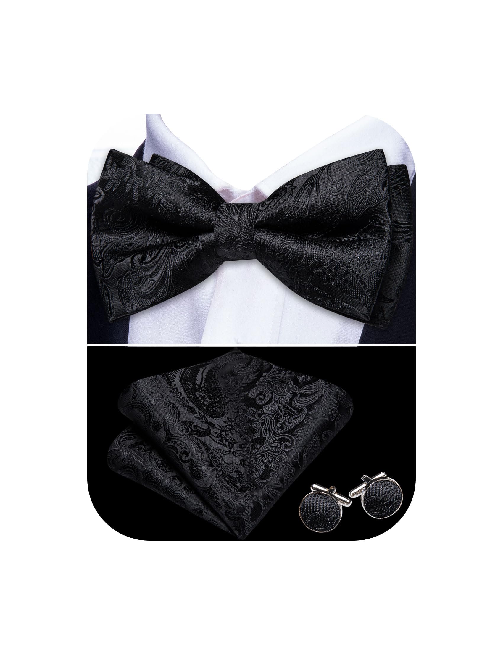 Barry.Wang Paisley Striped Bow Tie for Men Silk Pre-Tied Bowtie Set