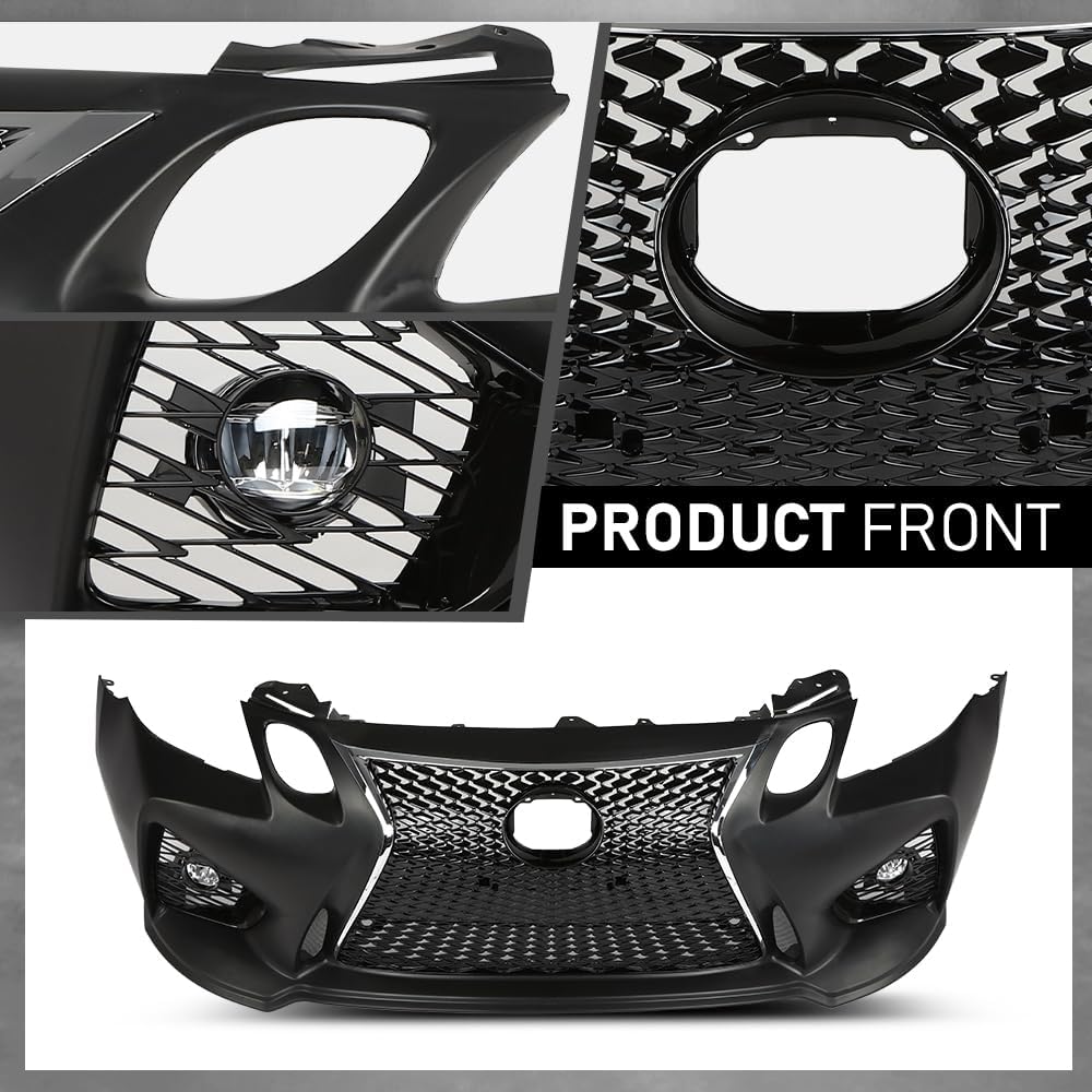 G-PLUS Front Bumper Set (1 × Bumper, 1 × Grille, 2 × Fog Light Cover, 2 × Fog Light) Compatible with 2006-2011 LX GS GS300 GS350 to 16+ GS F Style Black