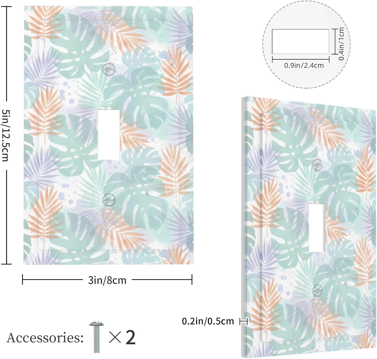 Light Switch Cover Plate Watercolor Green Orange Purple Tropical Leaves 1 Gang Single Toggle Decorative Switch Plates Wall Plates Electrical Faceplate for Bathroom Bedroom Decor