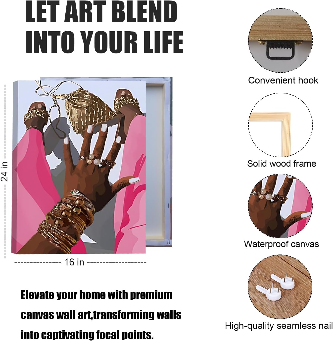 Black Girl Canvas Wall Art Set of 3 Pink African American Black Woman Wall Decor Fashion Abstract Black women Aesthetic Poster Prints for Living Room Bedroom Bathroom16x24in Framed