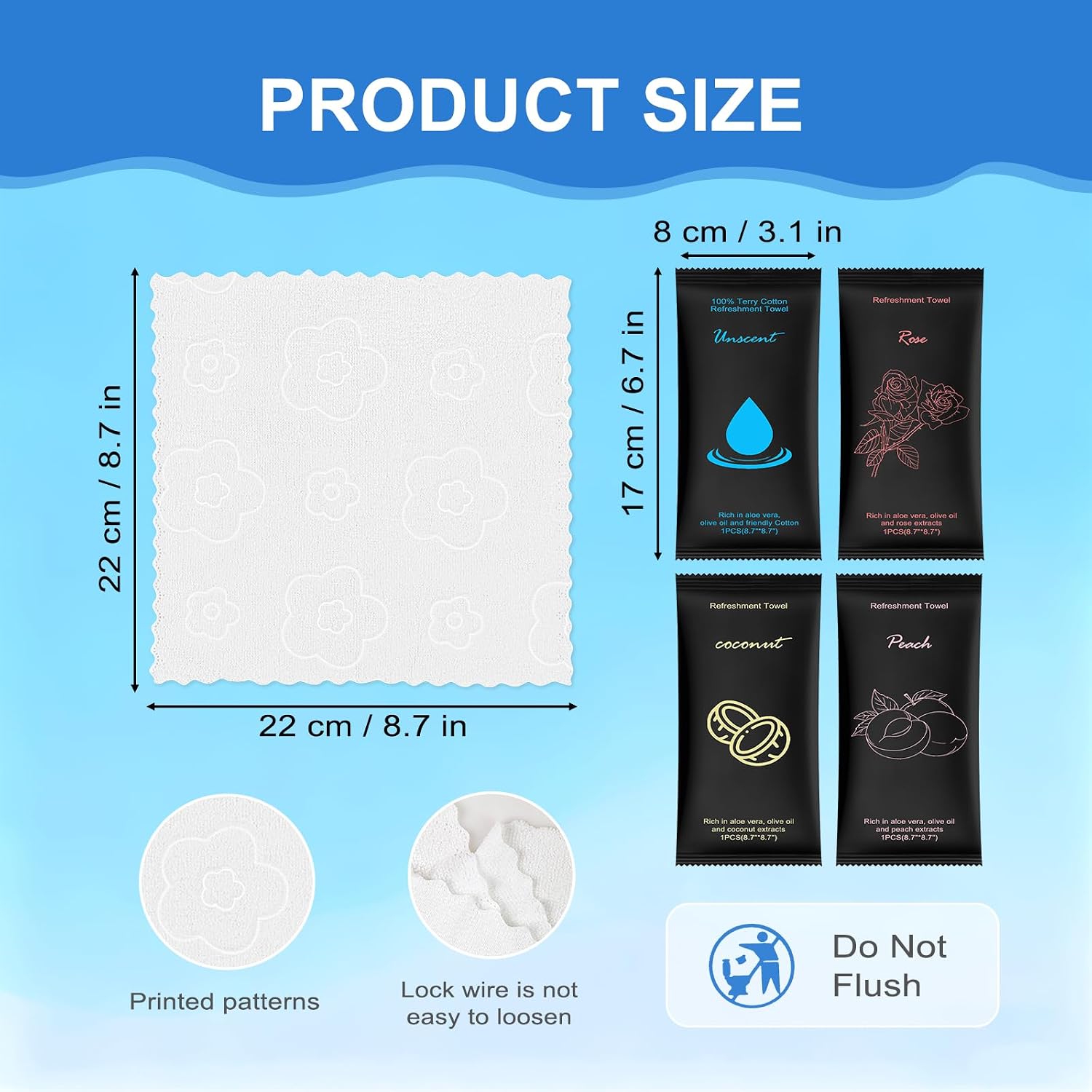 Moist Cotton Towel Bulk Moist Towelettes Individually Wrapped 8.7"x 8.7",White Towel Services,Refreshment Pre Moistened Towels Peach,Rose,Coconut and Unscented for Sport Party Spa(pack of 100)