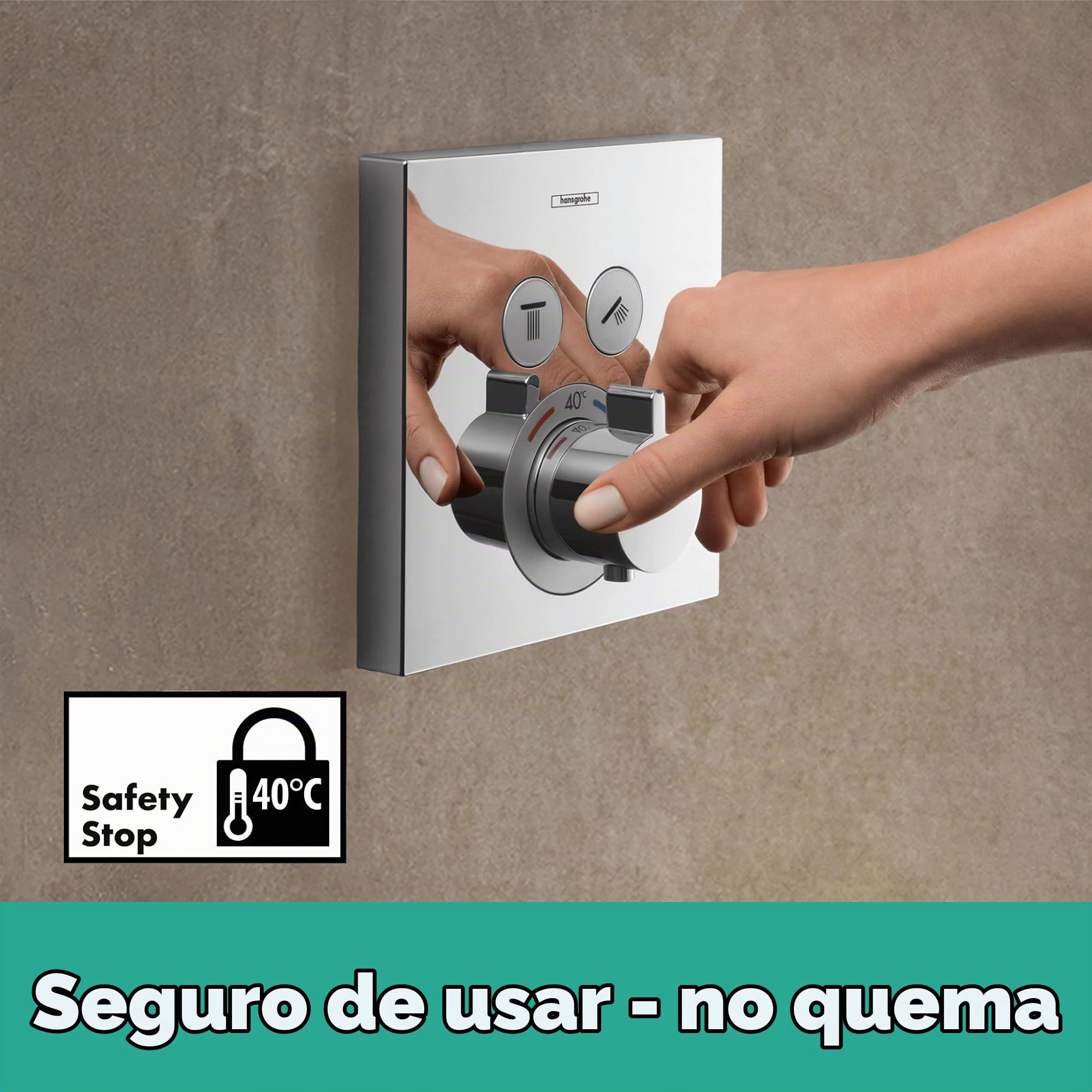 hansgrohe ShowerSelect - termostato empotrado , grifo con botón de seguridad (SafetyStop) a 40 °C, termostato rectangular para ducha y bañera, mezclador para 2 funciones, cromo, 15763000