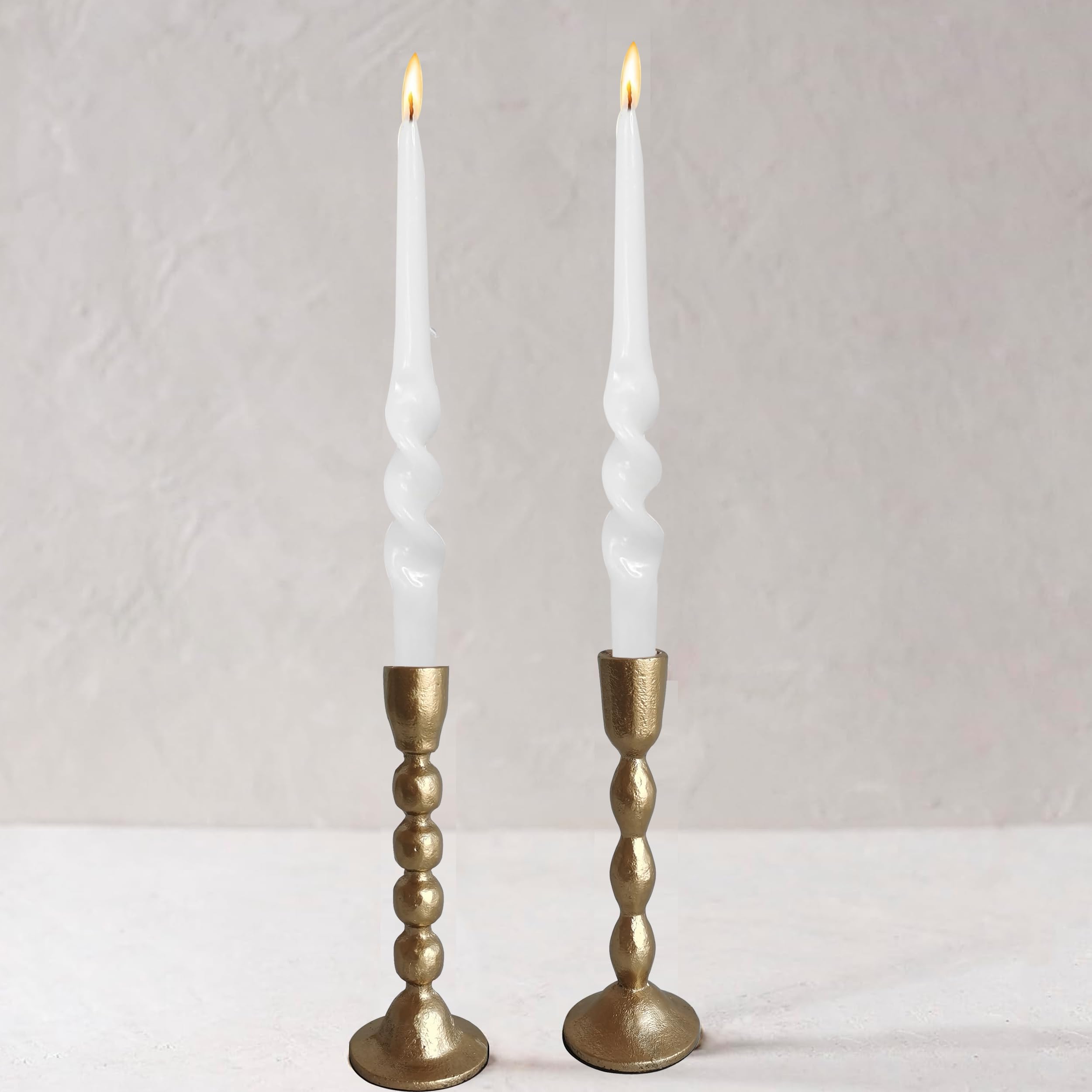 Kerzenhalter aus antikem Eisen, Set mit 2 dekorativen Kerzenleuchtern, Messing-Finish, Kerzenständer für Hochzeiten, Abendessen und Partys