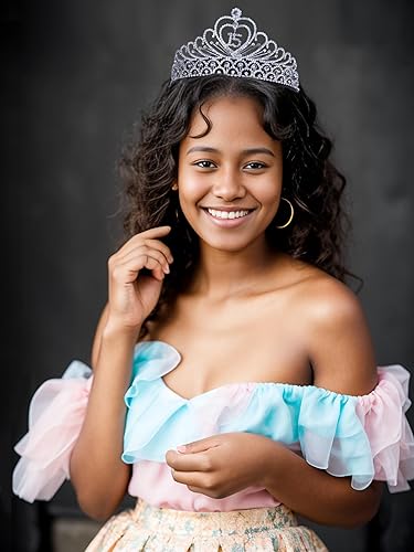 Miniatura 3 de Janefashions Quinceañera Sweet 15 Quinceañeras - Corona de tiara austriaca con diamantes de imitación blancos transparentes con peines para el