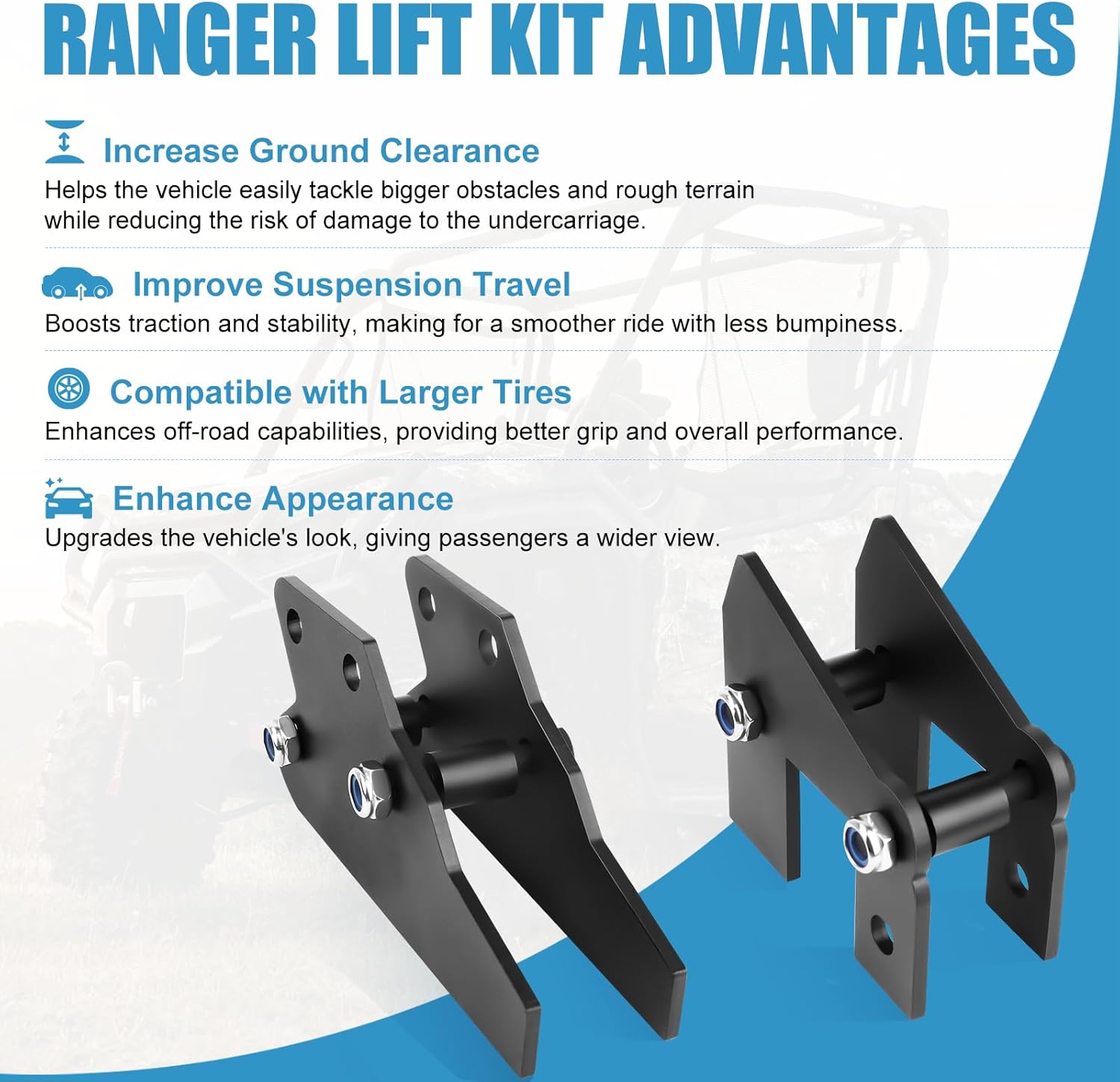 UTV Ranger lift kit 3 inch, 3" Front & Rear Bracket Lift Kit for Polaris Ranger Fullsize 570/Fullsize 570 XP/XP 900/XP 900 CREW/XP 1000/XP 1000 CREW/1000 Diesel/1000 Diesel CREW 2013-2021