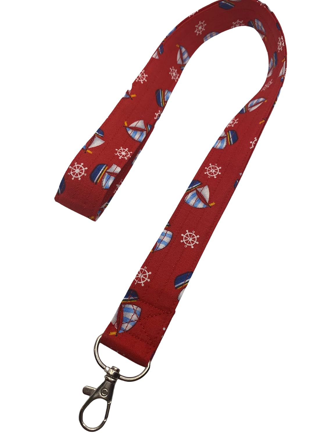 Boats Lanyard ID Badge Key Holder Keeper Fabric Red