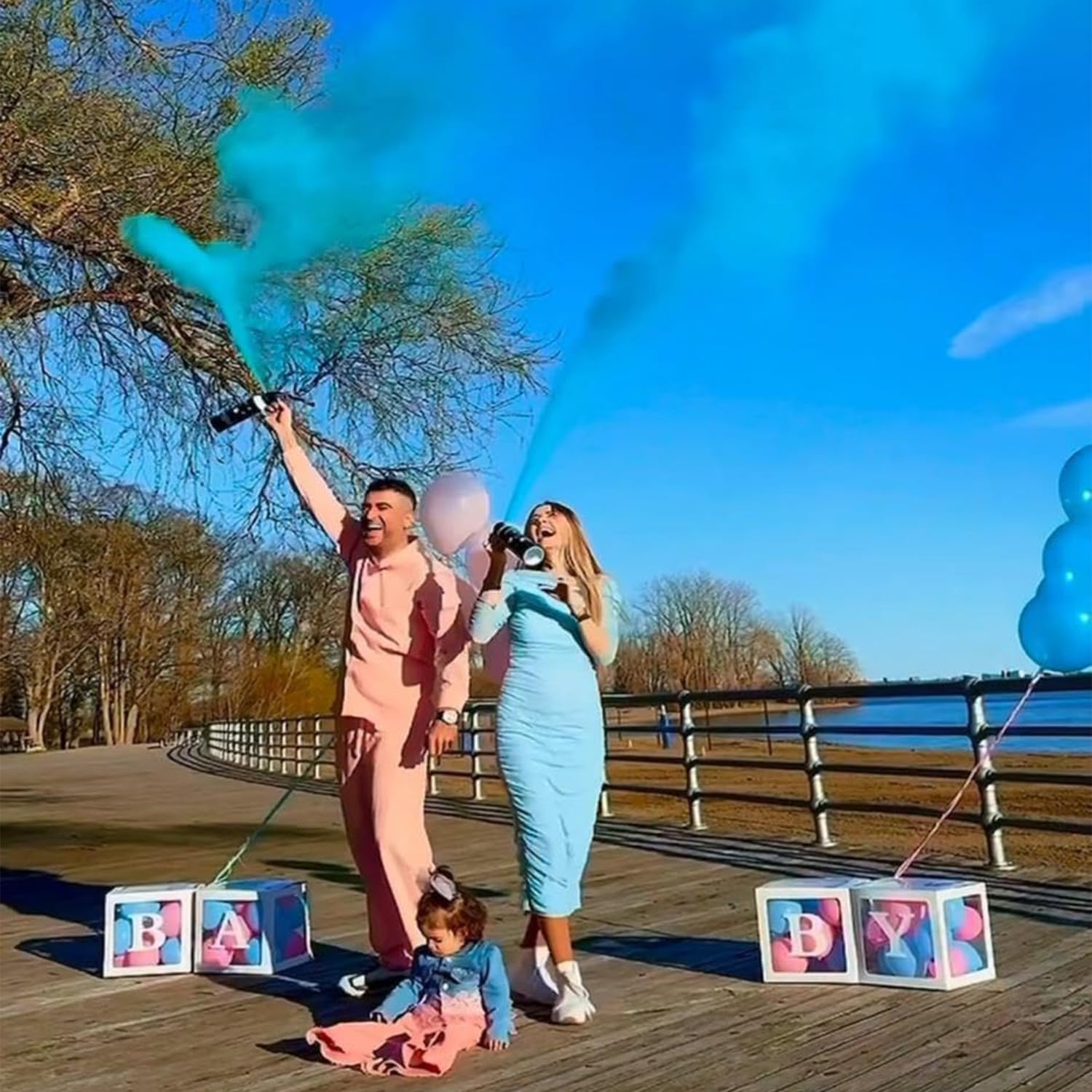 Gender Reveal Fire Extinguisher 2 Pack - Blue or Pink Smoke for Boy or Girl Baby Shower - Biodegradable Decorations and Ideas