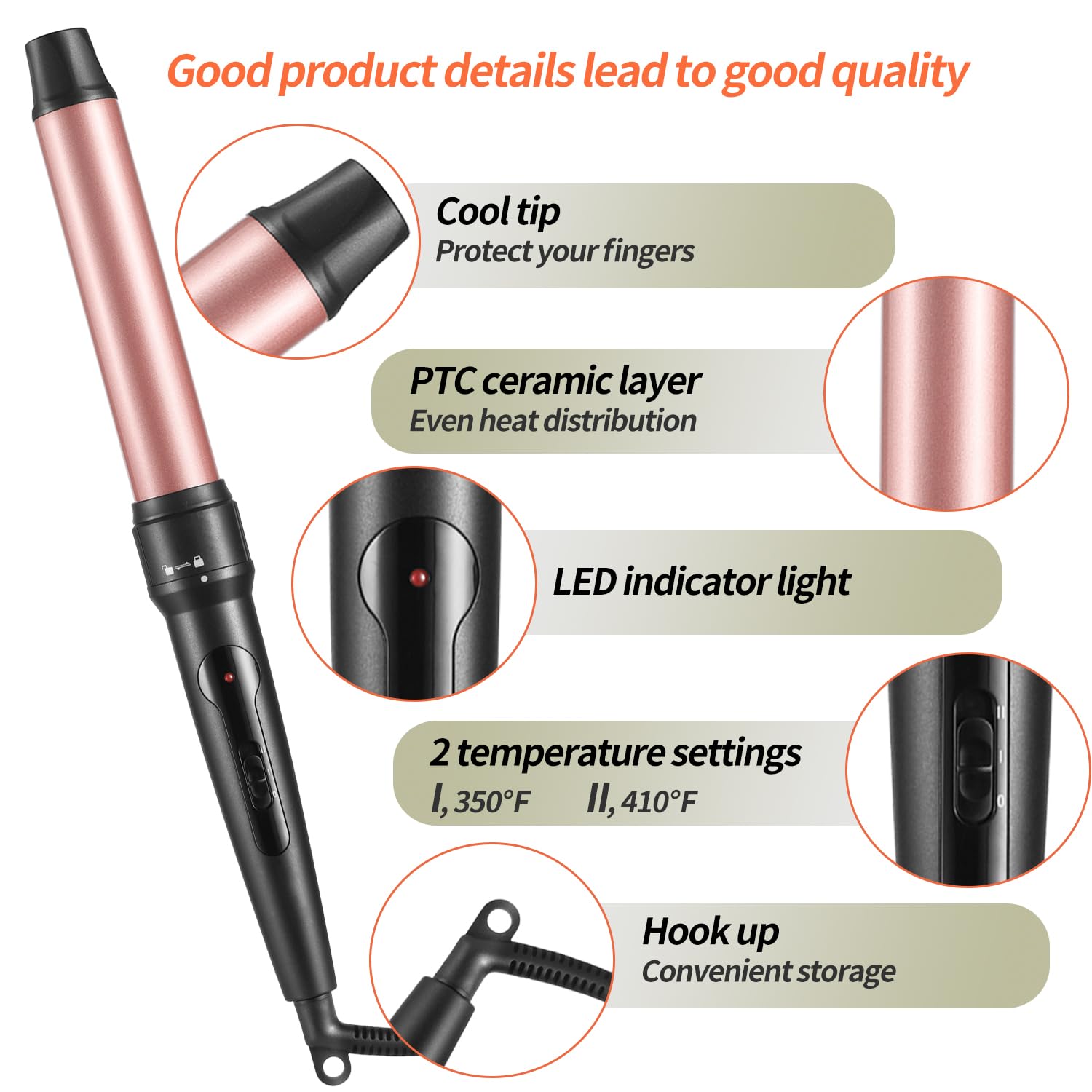 3 in 1 Curling Wand Set with Ceramic Barrel and Interchangeable Attachments