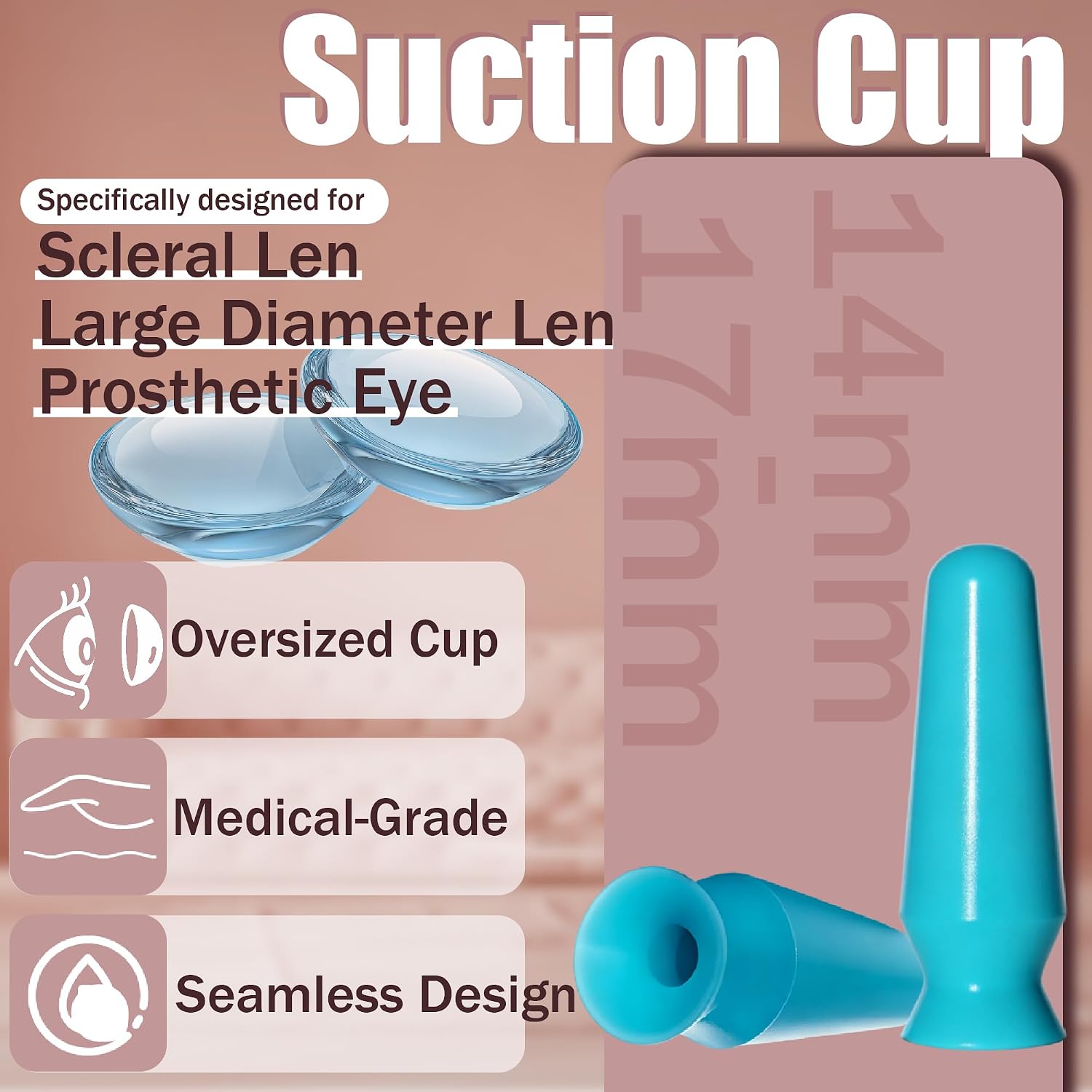 3Pack Scleral Lens Suction Cup Remover Tool, Contact Lens Applicator Extra-Large 10mm Depth with Travel Case One-Piece Silicone Lens Removal Lens Inserter (Only for 14-17mm Hard Lens/Prosthetic Eyes)