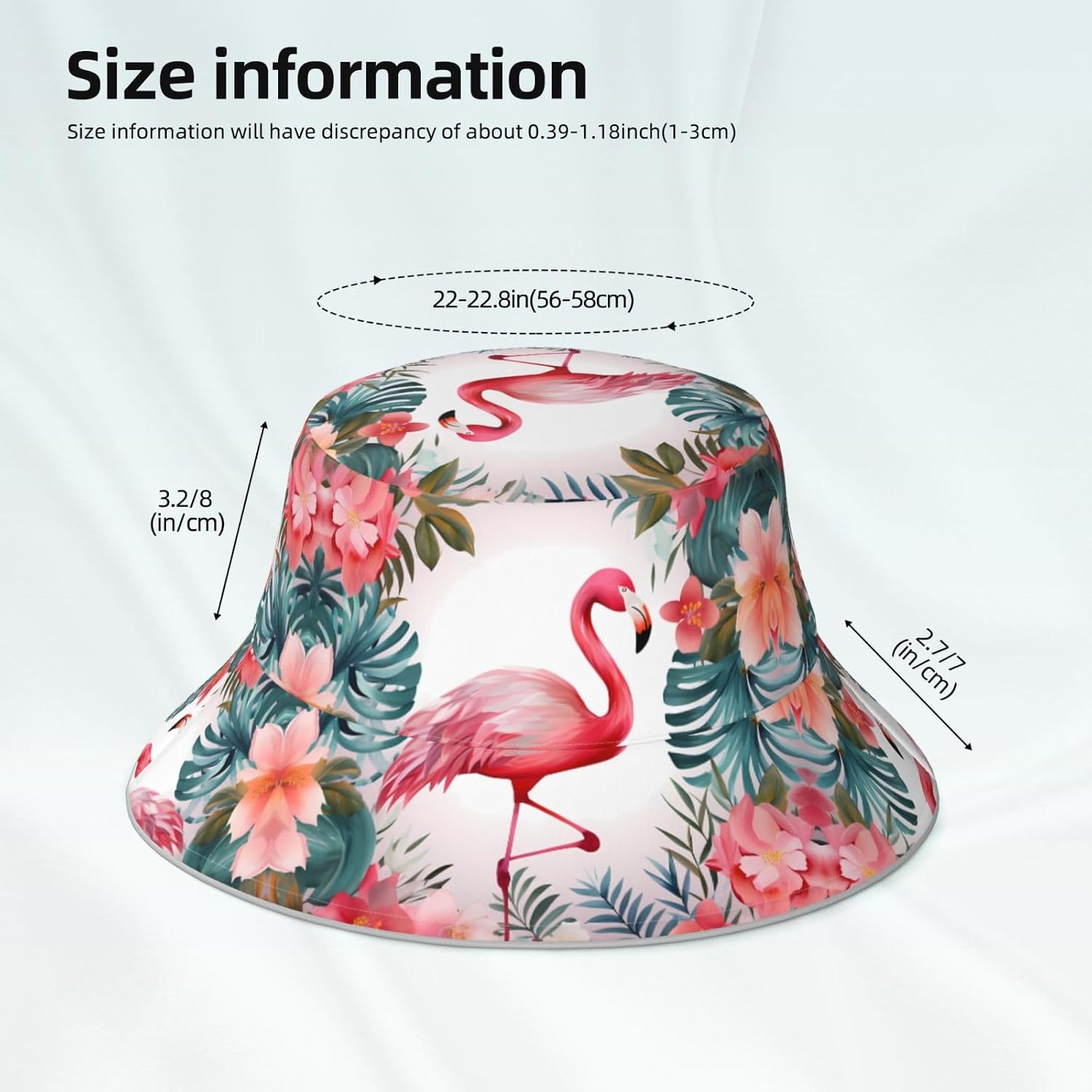 (Floral with Flamingo) Reflective Reversible Bucket Hat Foldable Breathable Stylish Two-Way Wear for Outdoor Travel Daily Activities Black