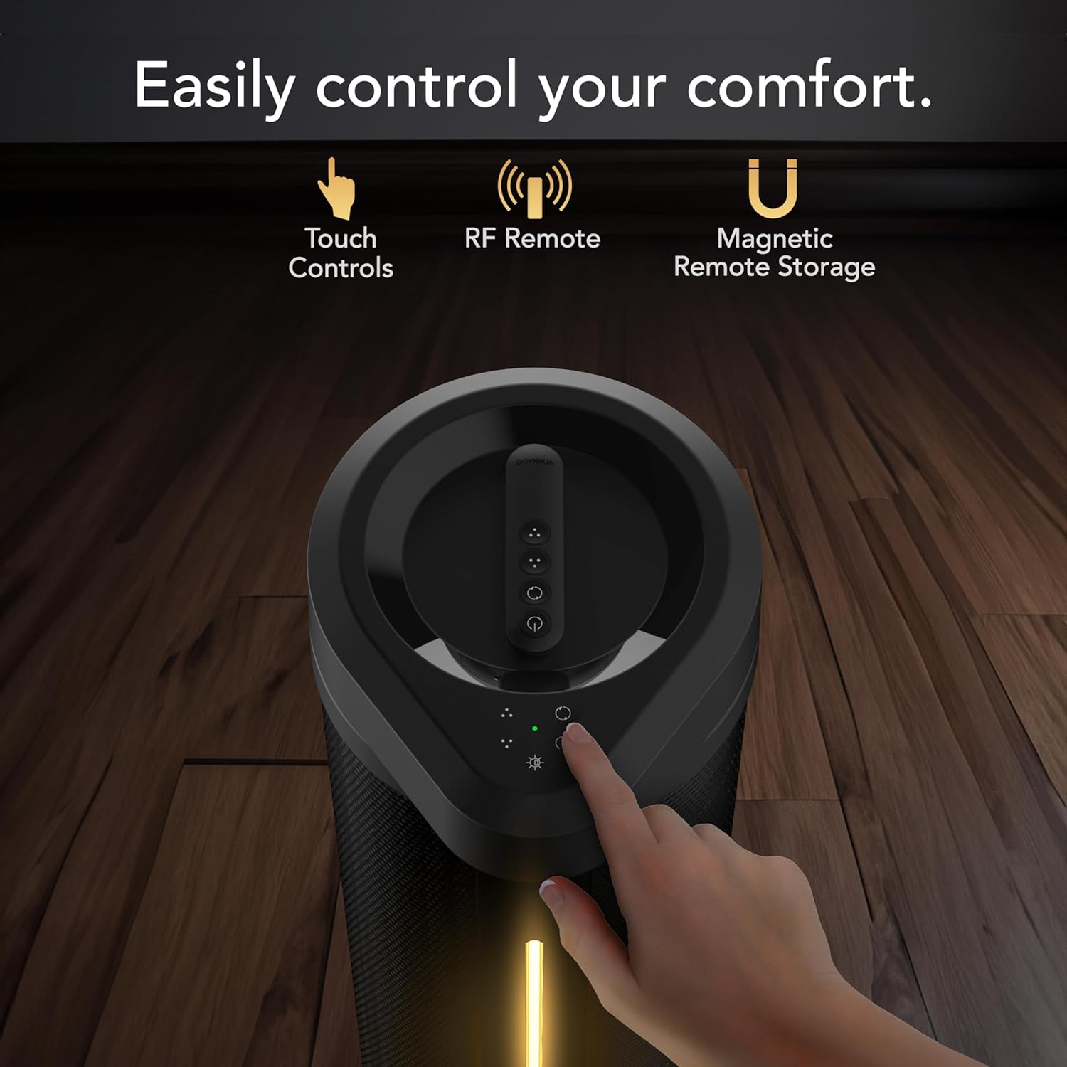 Vornado ARA® Oscillating Tower Fan with Ambient Light and Remote, 40 Inch, Quiet Powerful Standing Fan, 5 Speeds, Touch Control, Illuminated Air Circulator Fan for Bedroom and Home, Black