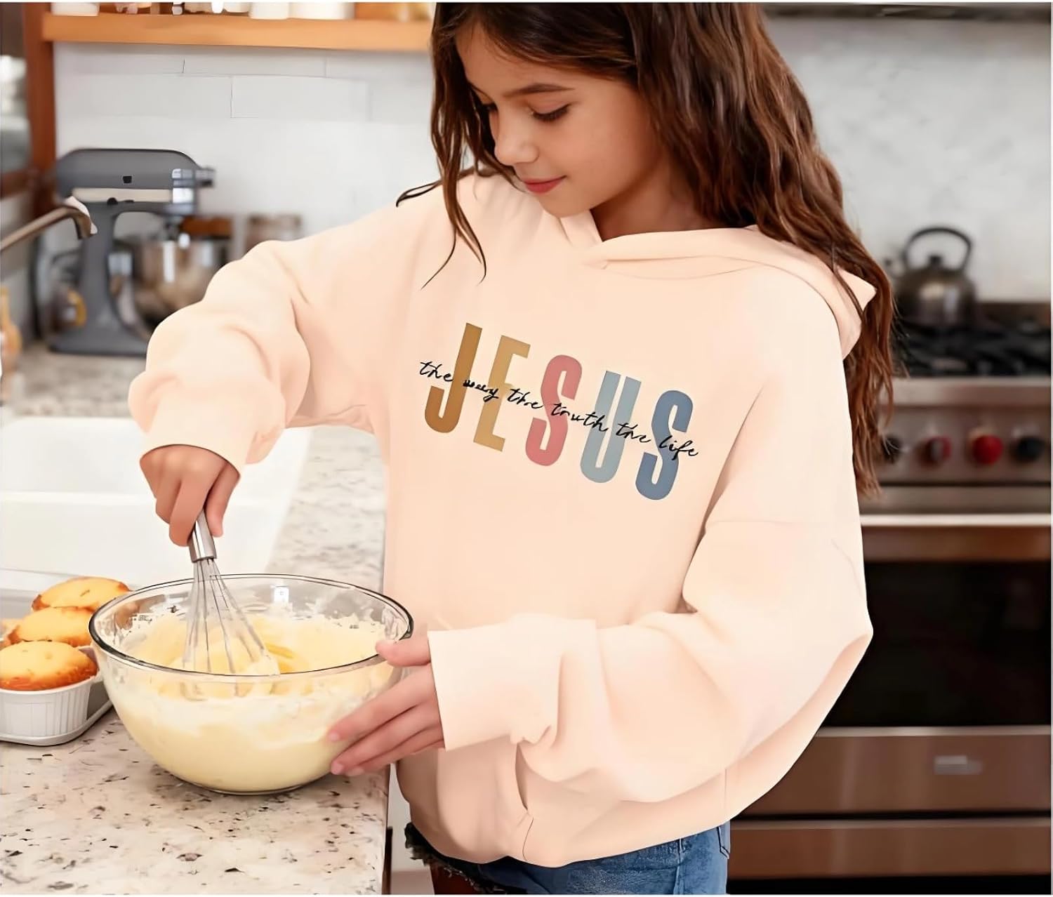 Jesus Hoodies For Girls Christian Cross Cute Hooded Sweatshirts Bible Verse Faith Long Sleeve Baggy Pullover Top With Pocket