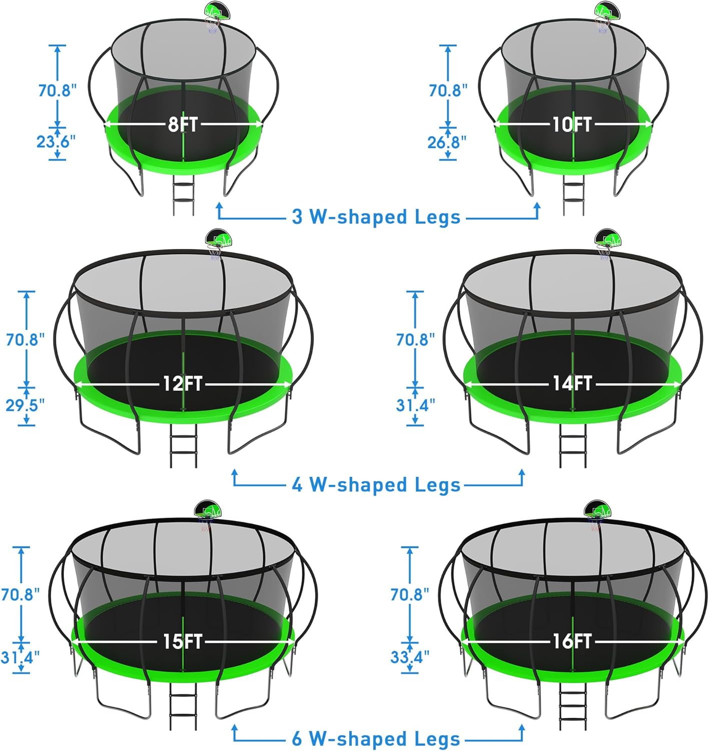 YORIN Tranpoline Outdoor【Upgrade Thickened-ASTM Approved】 1500LBS Weight Capacity Tranpoline for Kids and Adults, Recreational Tranpoline with Basketball Hoop, Enclosure Net, Heavy Duty Tranpolines