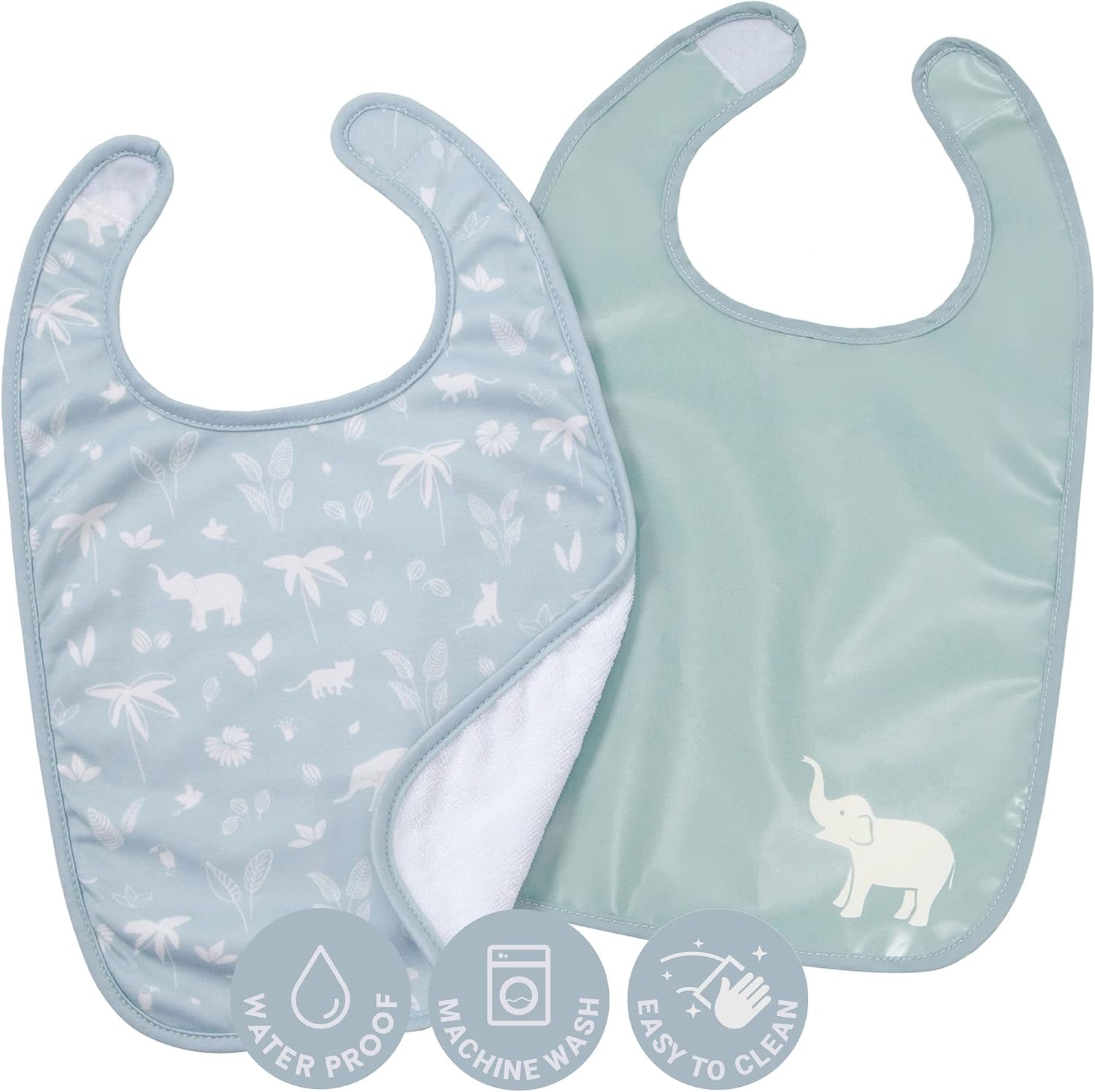 BabyToLove Set of 2 Bibs | Soft & Waterproof with a Hook & Loop Closure | Infant & Toddler Mealtimes