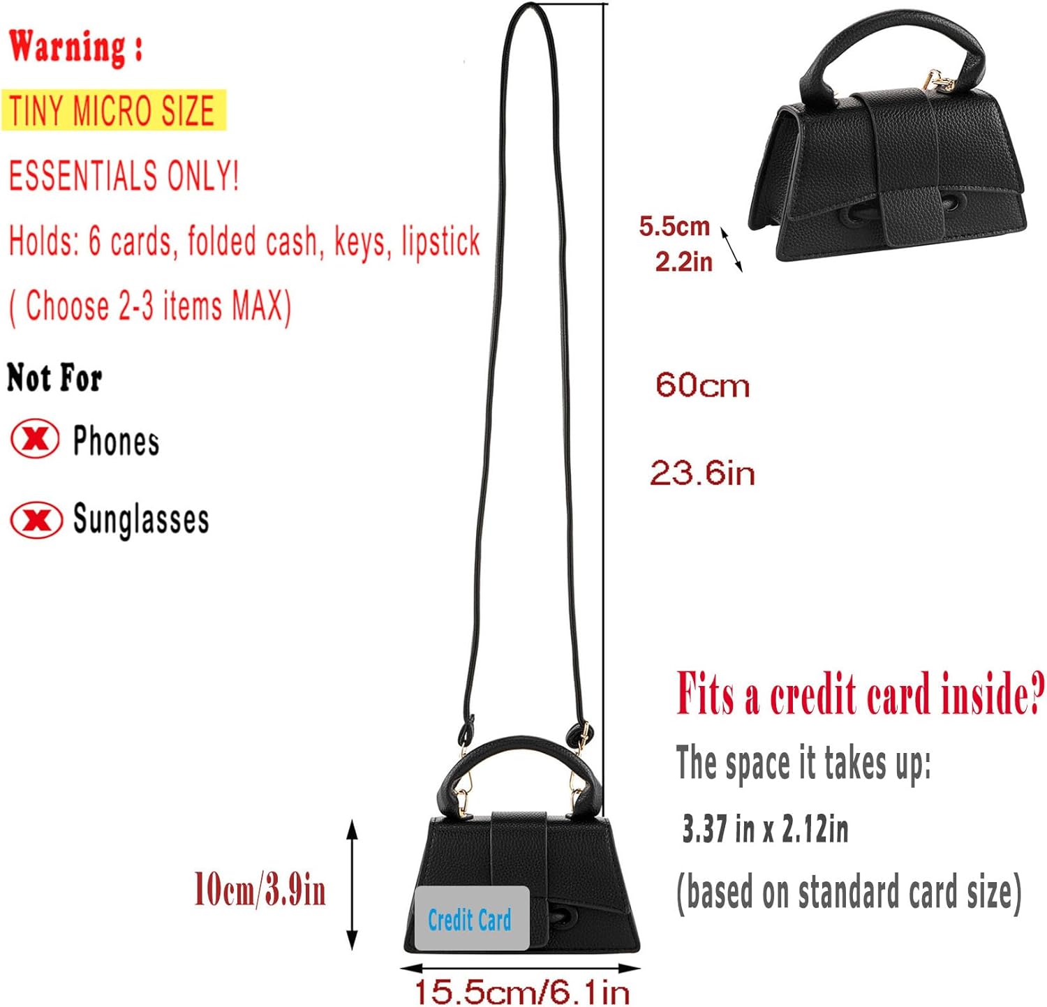 Ayliss Micro Mini Crossbody Handbag Women's Purse Clutch Cute Mini Trendy Bag Top Handle PU Leather Shoulder Bag - Image 4