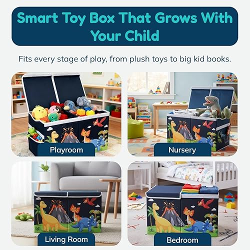 Miniatura 7 de Organizador de juguetes y baúl de almacenamiento para niños, caja de juguetes plegable extragrande con tapa, divisor extraíble, tapas divididas para