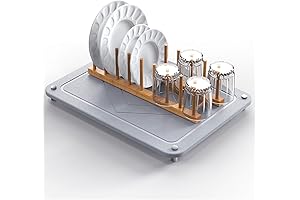 Dish Drying Mat Kitchen Counter Stone Drying Mat with Bamboo Dish Rack